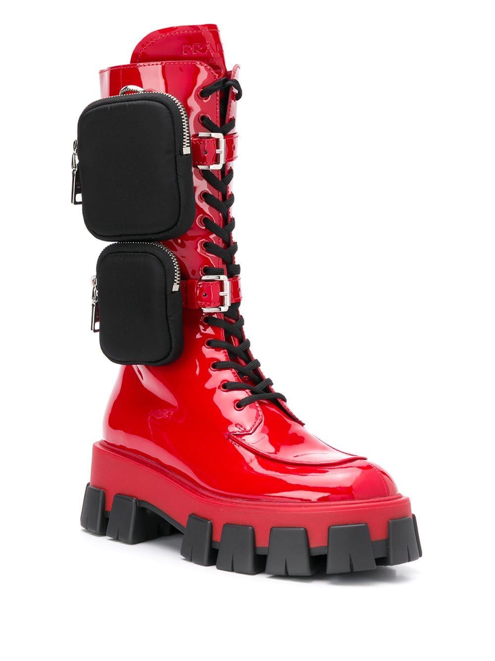 Botas con suela dentada y bolsillos Prada de Cuero de color Rojo | Lyst