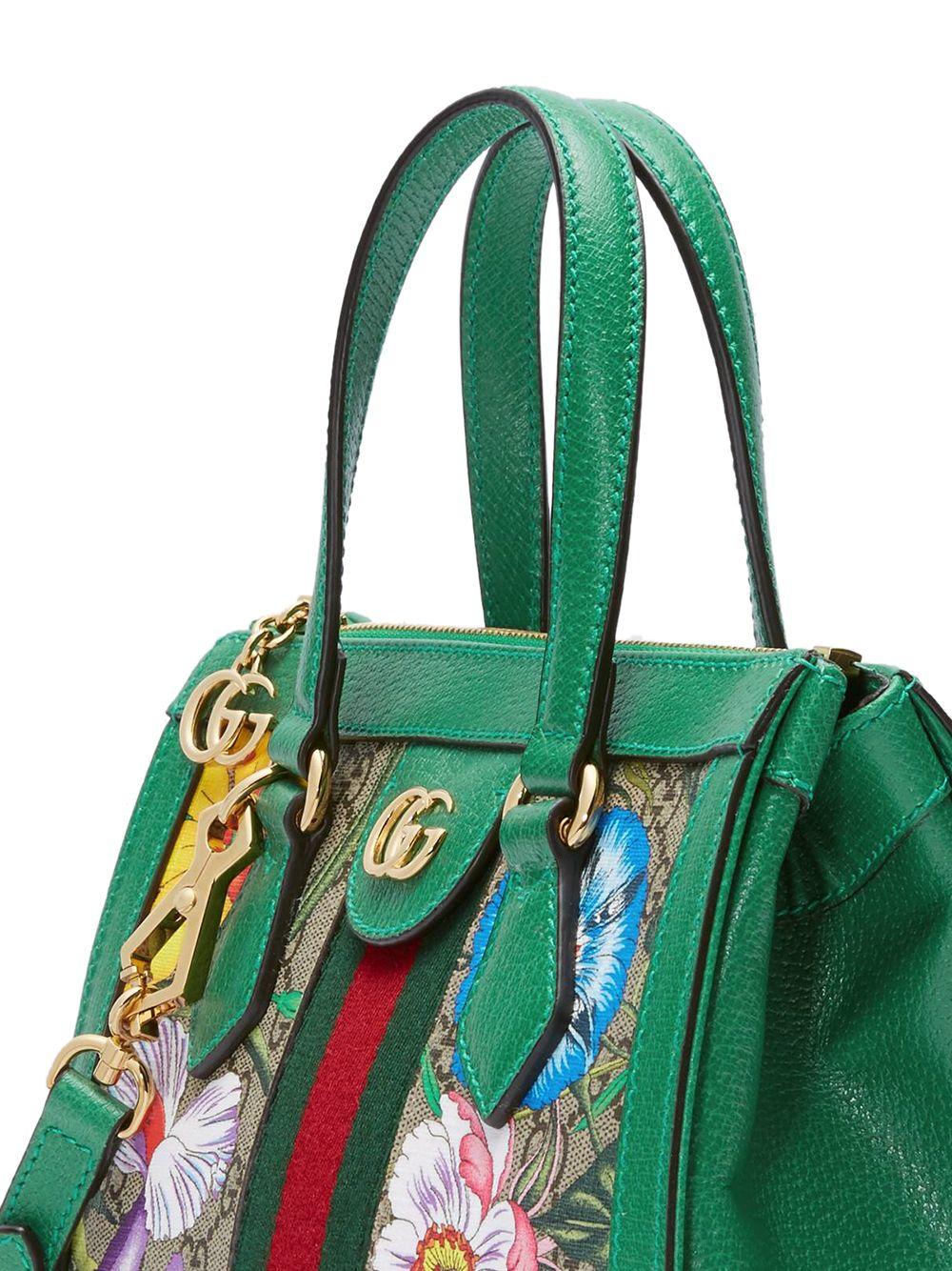 Gucci Ophidia Floral Pattern Tote Bag in Green | Lyst