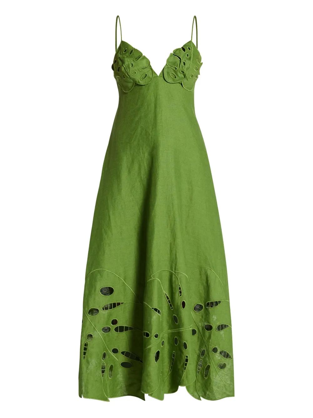 FARM Rio Leaf-Applique Linen Midi Dress in Green | Lyst