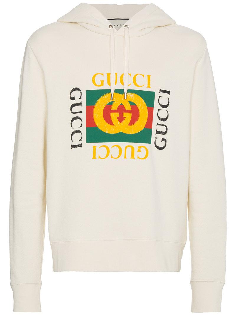 Gucci Cotton Gg Fake Hooded Sweatshirt in Natural for Men | Lyst