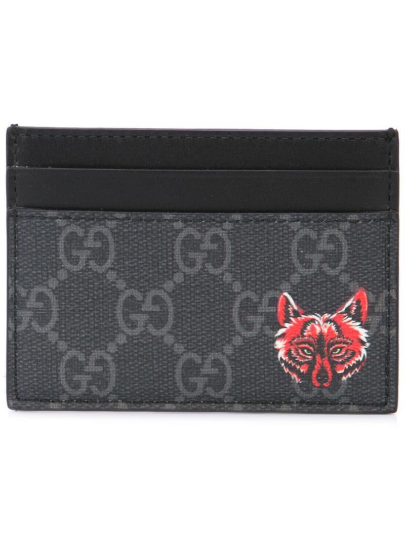 Gucci Leather GG Card Case With Wolf 