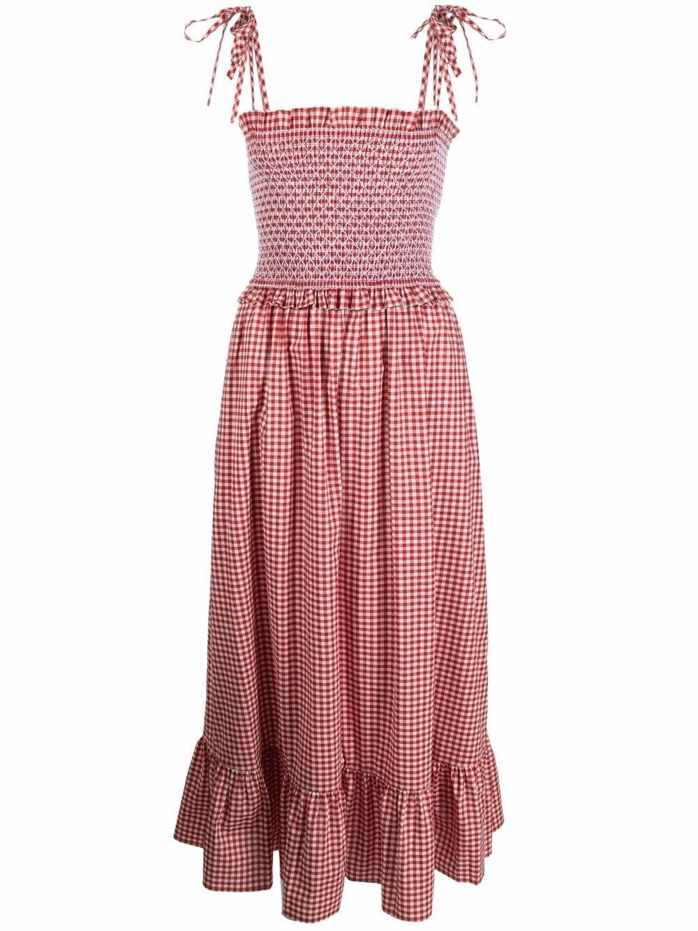 Kate Spade Gingham-check Smocked Dress in Red | Lyst