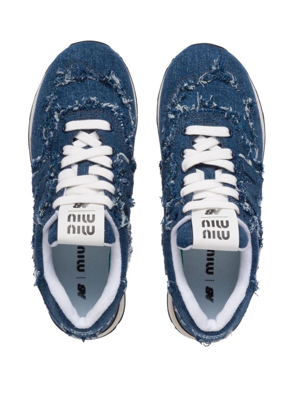 Miu Miu X New Balance 574 Denim Sneakers in Blue | Lyst