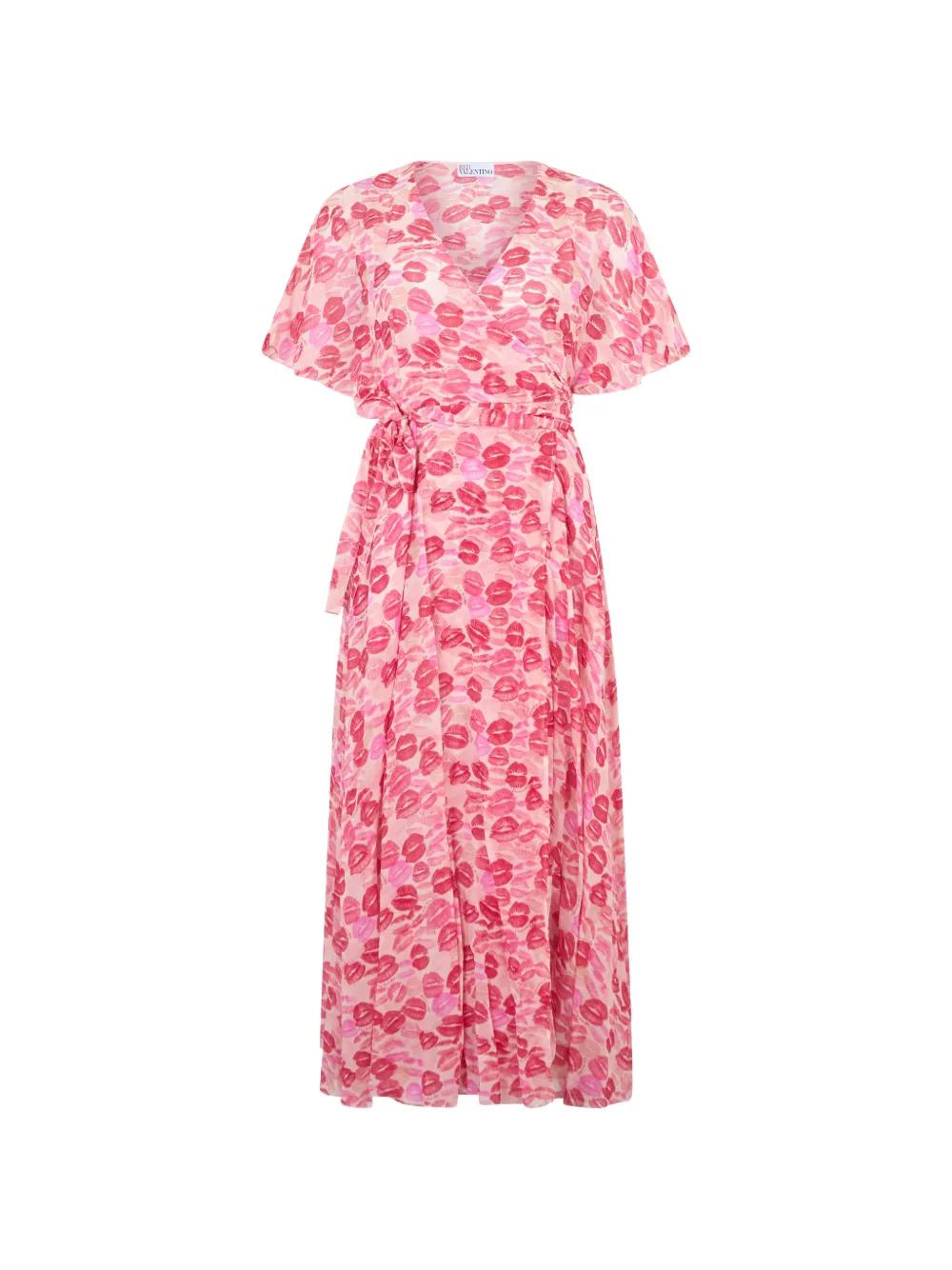 strapless open back dress Red with Pink Stripe Puff Sleeve Maxi Dress Scamp & Dude main image 0