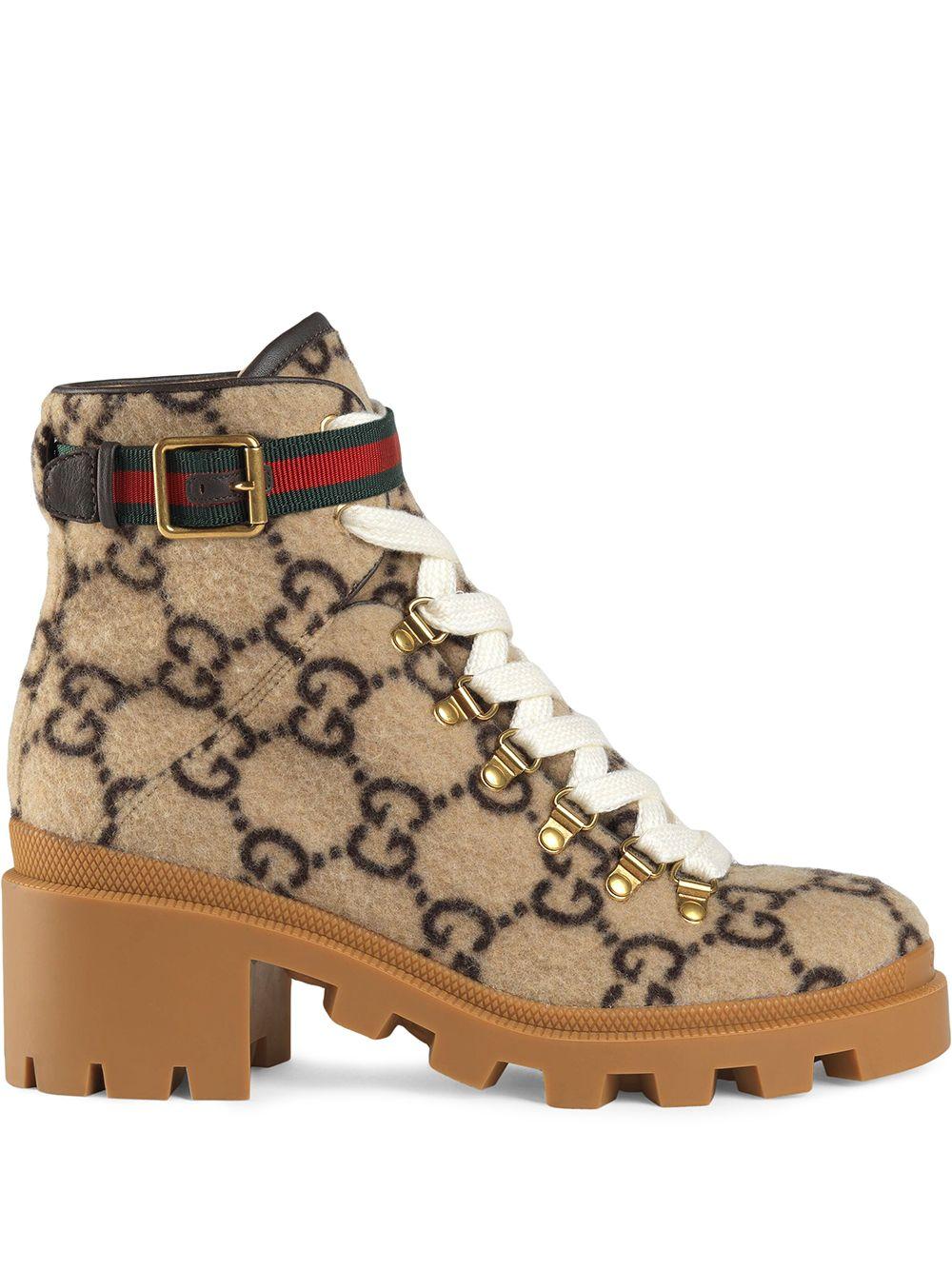 Gucci Trip Gg Monogram Wool Combat Boot | Lyst