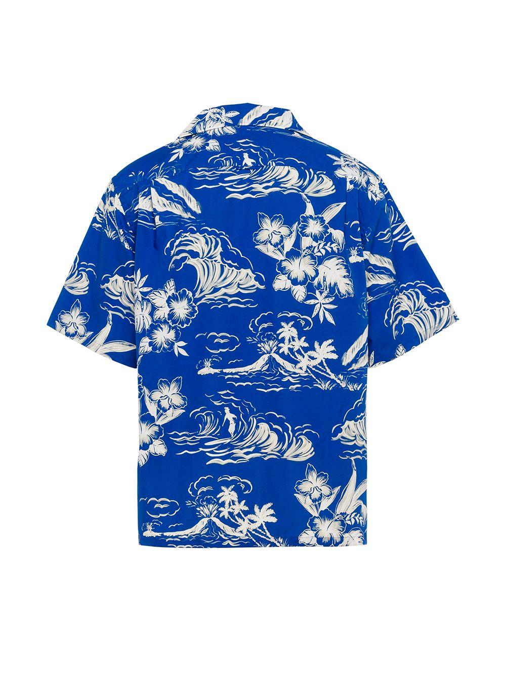 Prada Cotton Hawaii-print Shirt in Blue for Men - Lyst