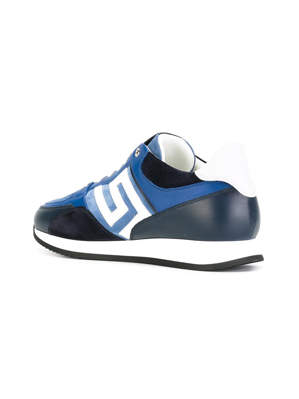 Versace Leather Paneled Greca Sneakers in Blue for Men - Lyst