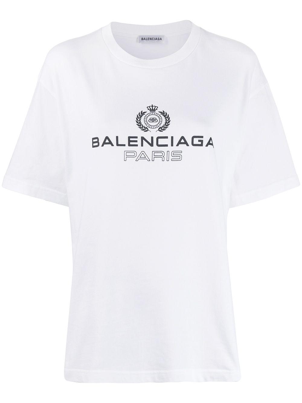 Balenciaga Cotton Logo Embroidered T-shirt in White - Lyst