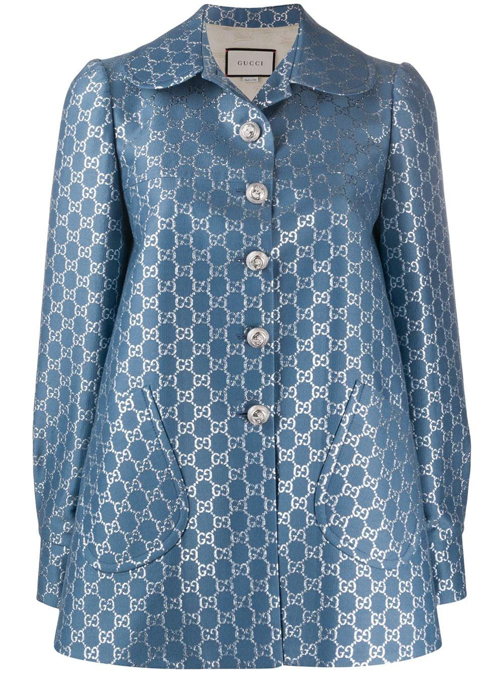 Gucci Silk GG Lamé-effect Jacket in Blue - Lyst