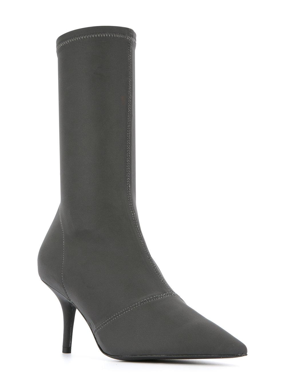 Yeezy Leather Kitten Heel High Ankle Boots in Grey (Gray) - Lyst