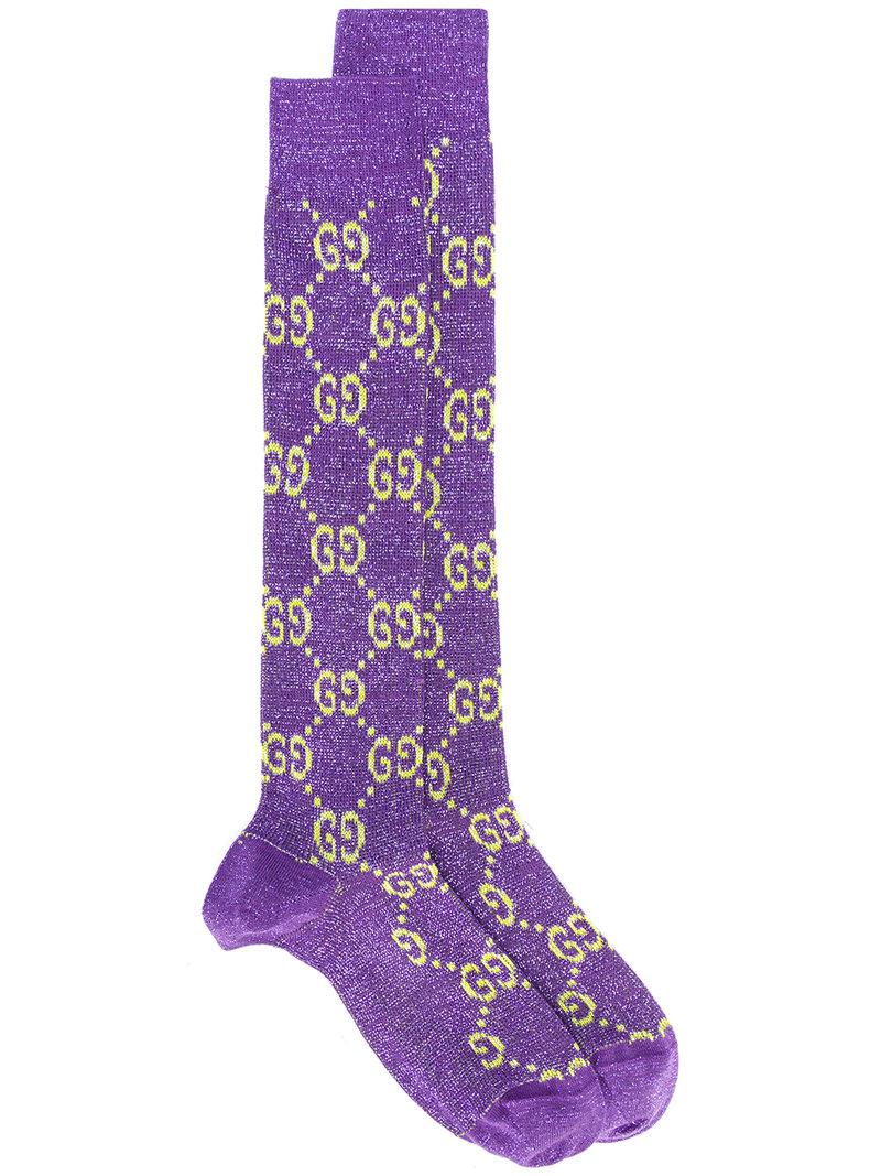 Afhængig tandpine fejl Gucci Cotton Gg Supreme Print Socks in Pink & Purple (Purple) - Lyst