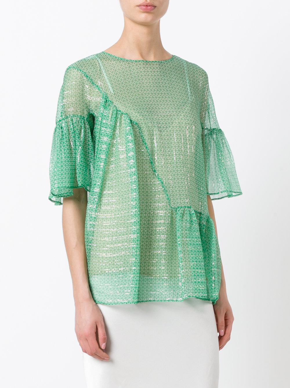Stella McCartney Silk Circle Star Flounce Blouse in Green - Lyst