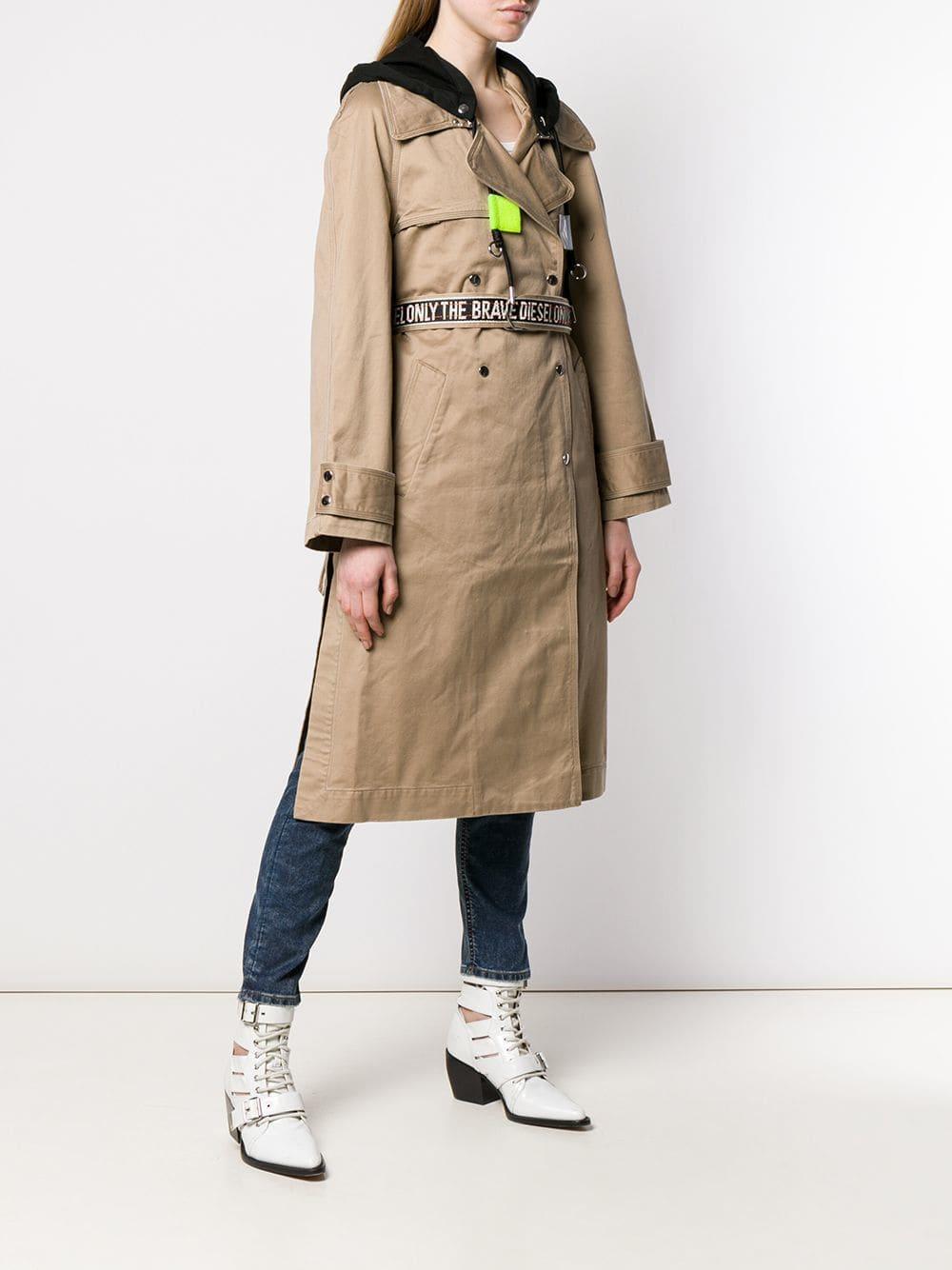 DIESEL Hooded Trench Coat in Brown | Lyst Canada