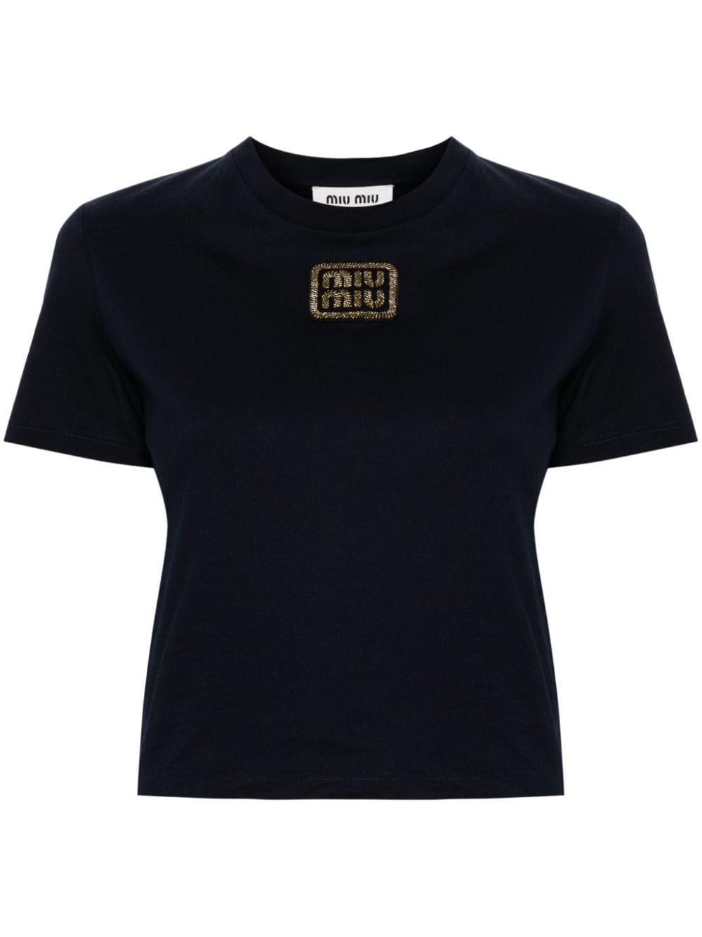 Tシャツ・カットソー MIU MIU 25SS Kakao Logo Patch Crop T-Shirt MJN561 15NM F0324 M039180-Logo-patch-T-shirt-Miu
