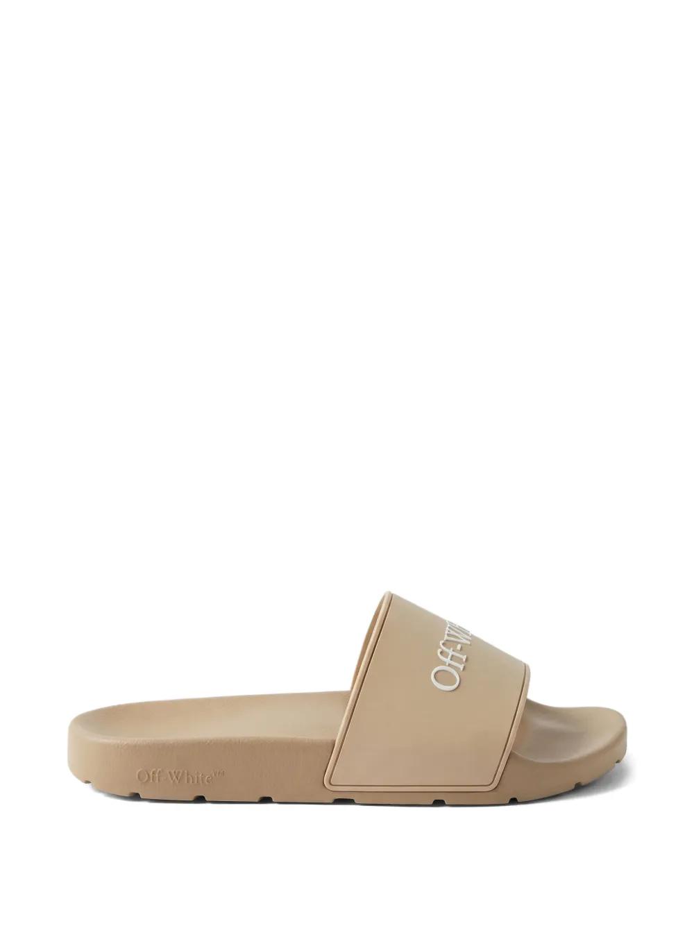 Off-white Virgil Abloh slides leather Virgil Abloh Off-White Logo Orange Rubber Pool Slider Slides  main image 4