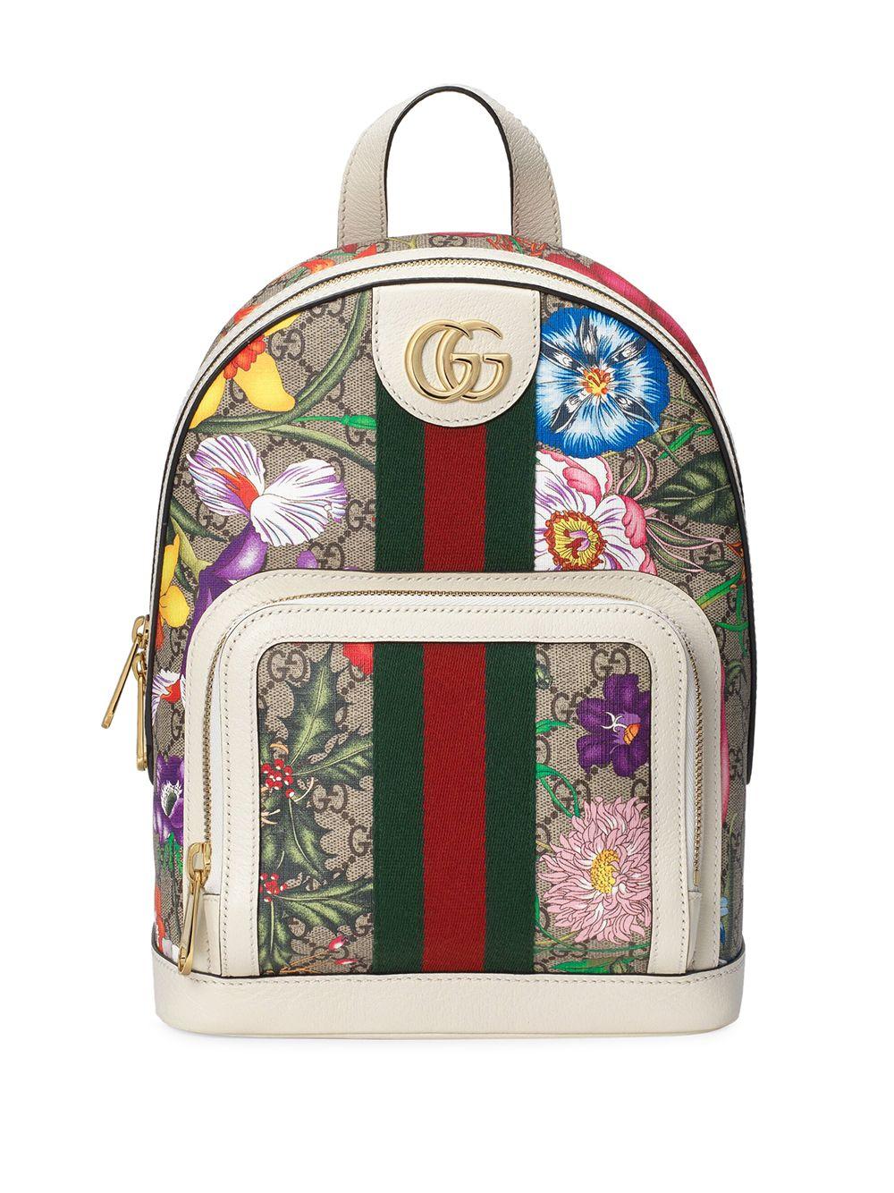 Gucci Leather Flora Print Monogram Backpack - Lyst