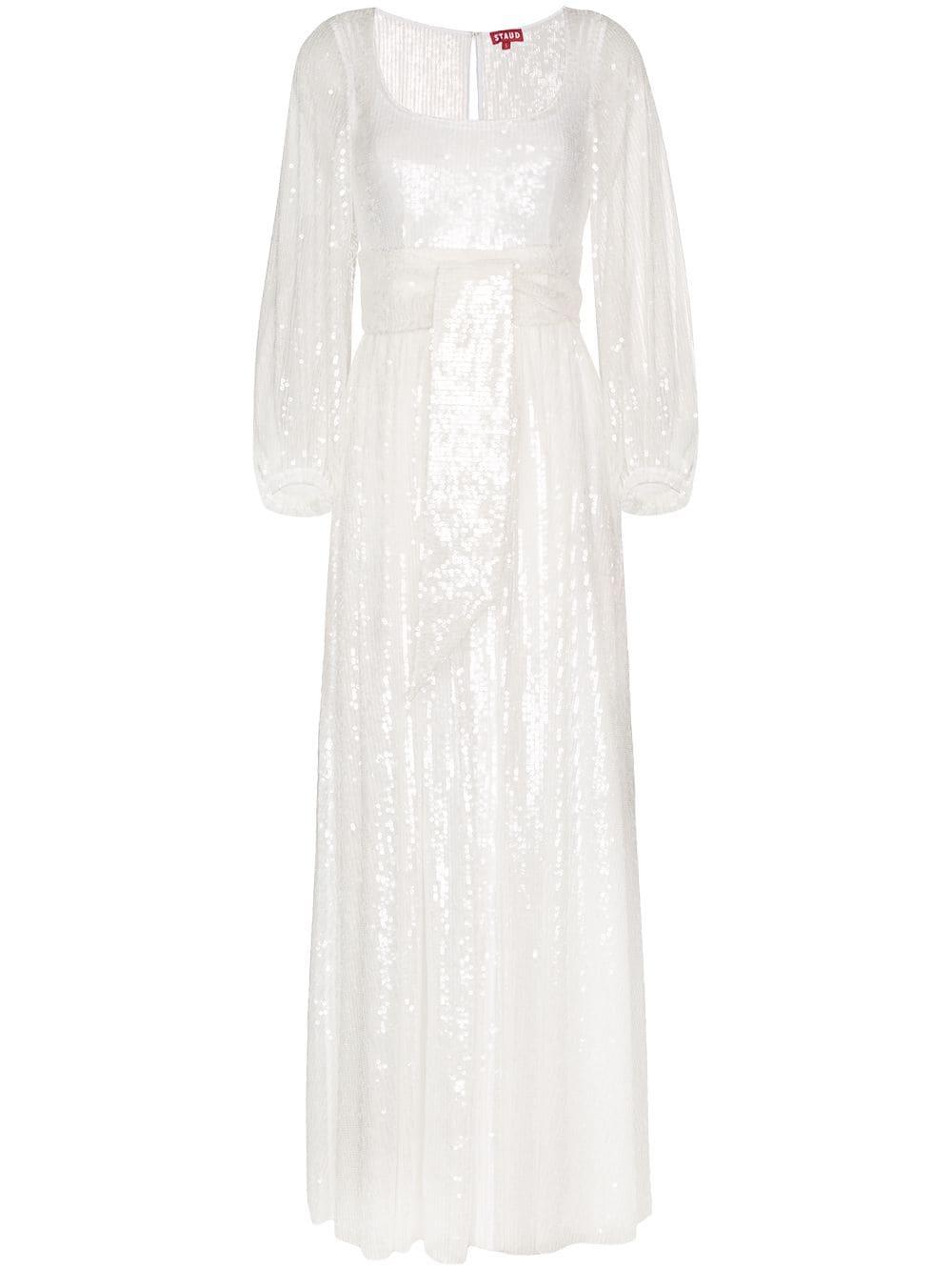 STAUD Sequin Embellished Maxi Dress in White | Lyst