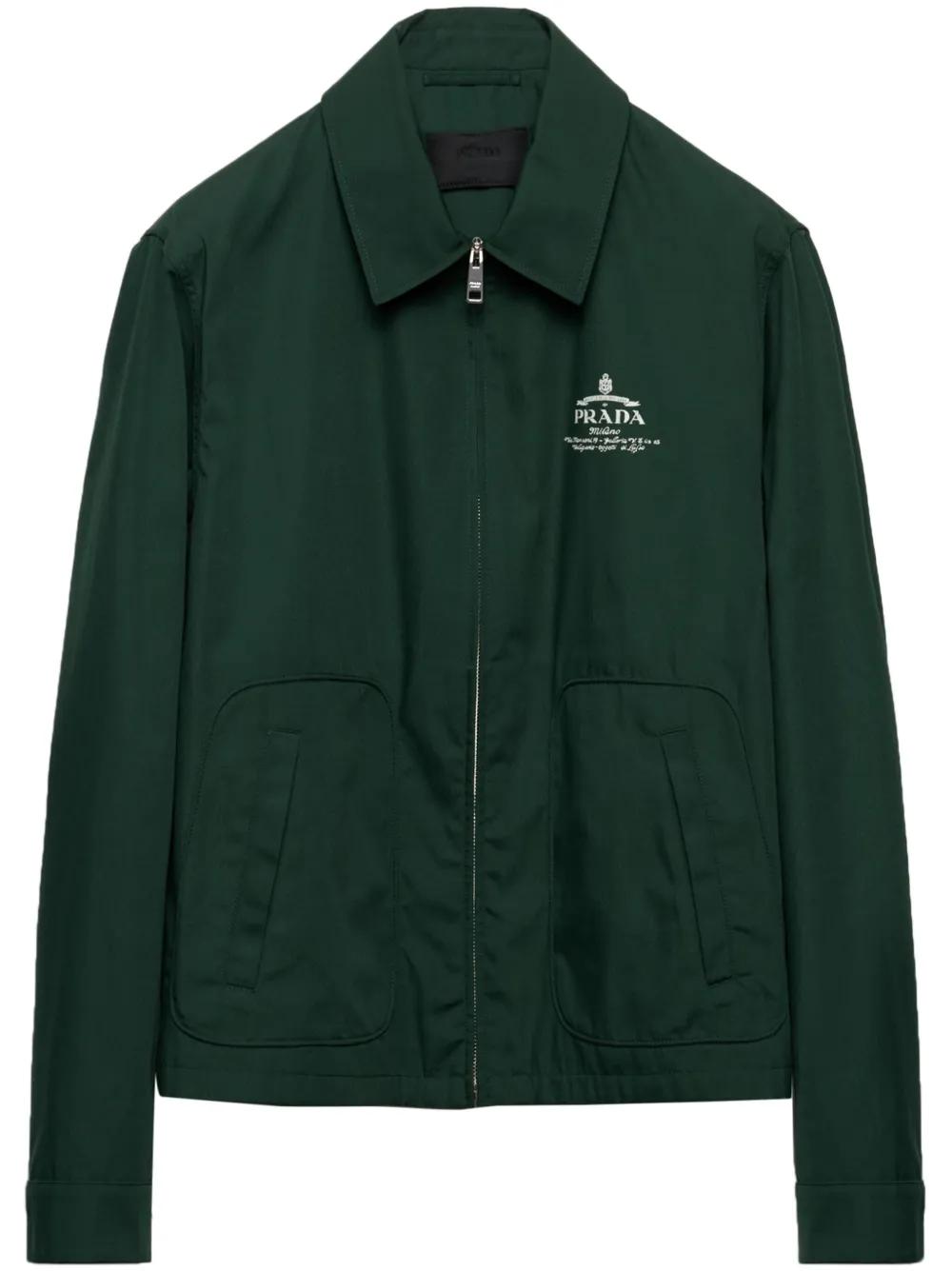 Prada Cotton-blend Logo Jacket in Green for Men | Lyst