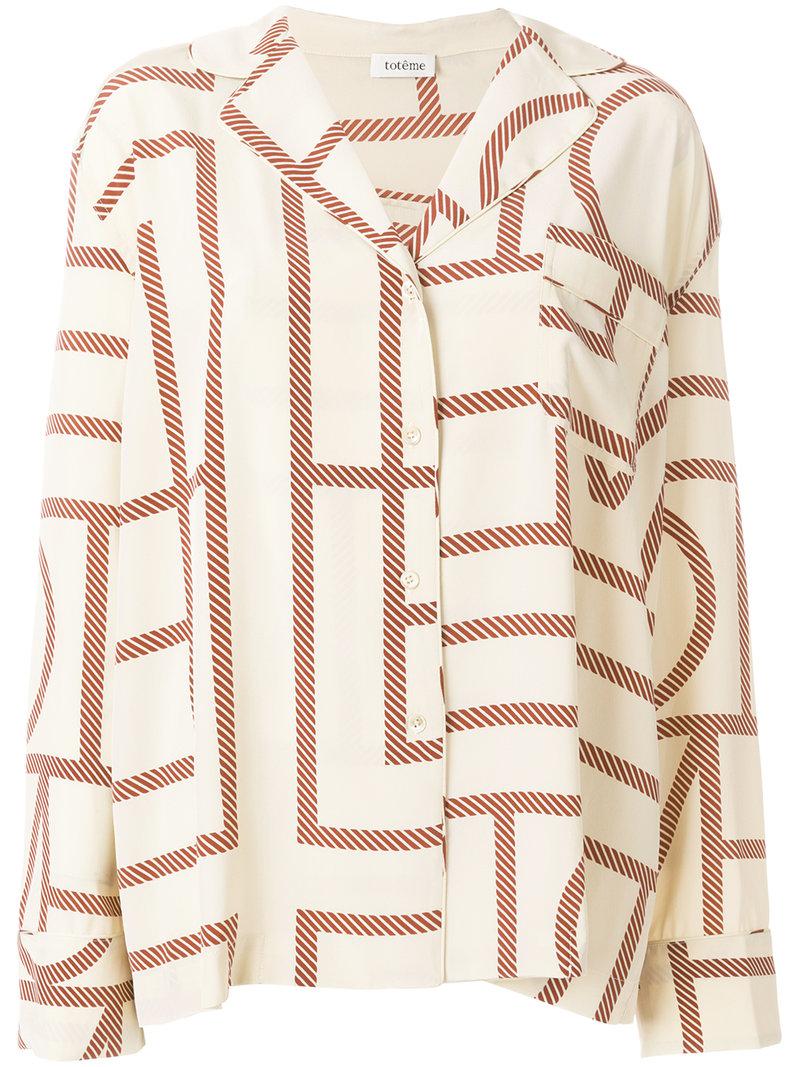 Totême Silk Monogram Print Shirt in Natural - Lyst