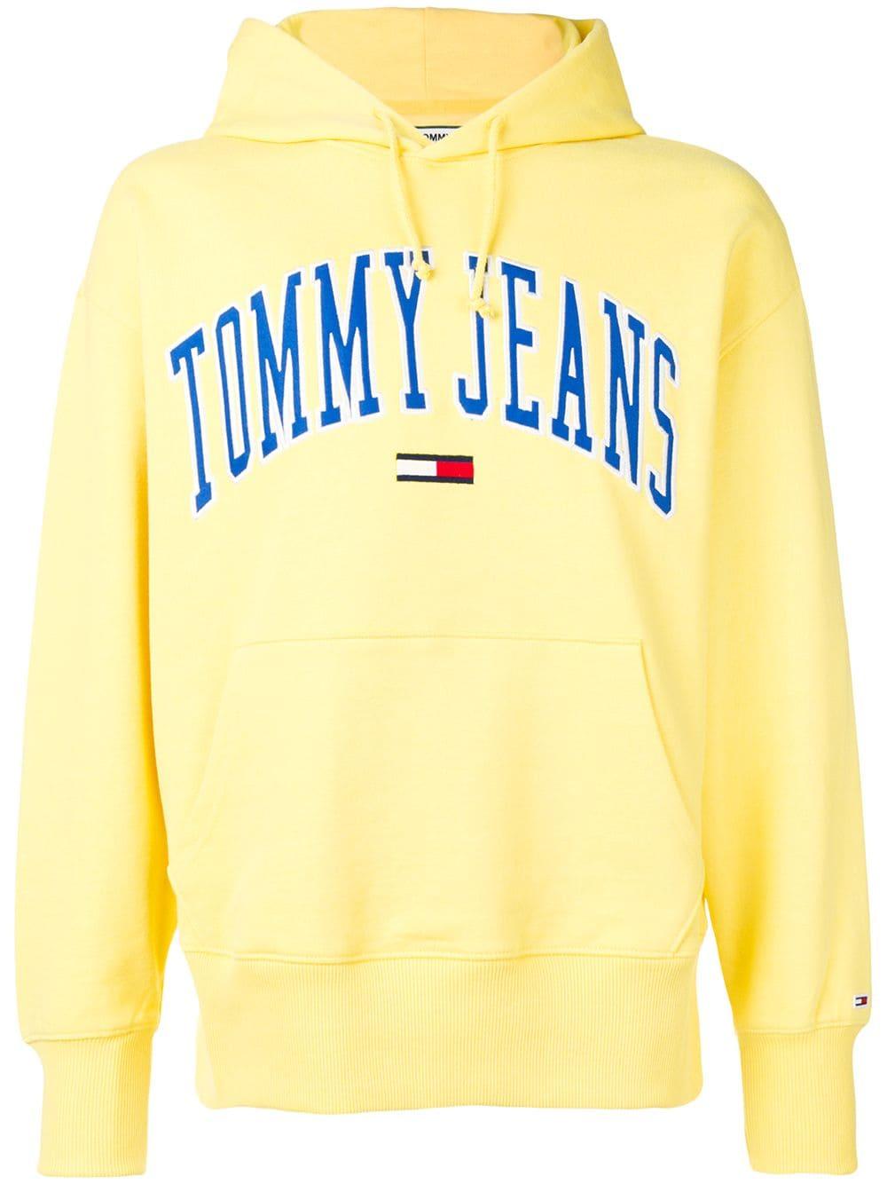 Tommy Hilfiger Logo Hooded Sweatshirt in Yellow for Men | Lyst