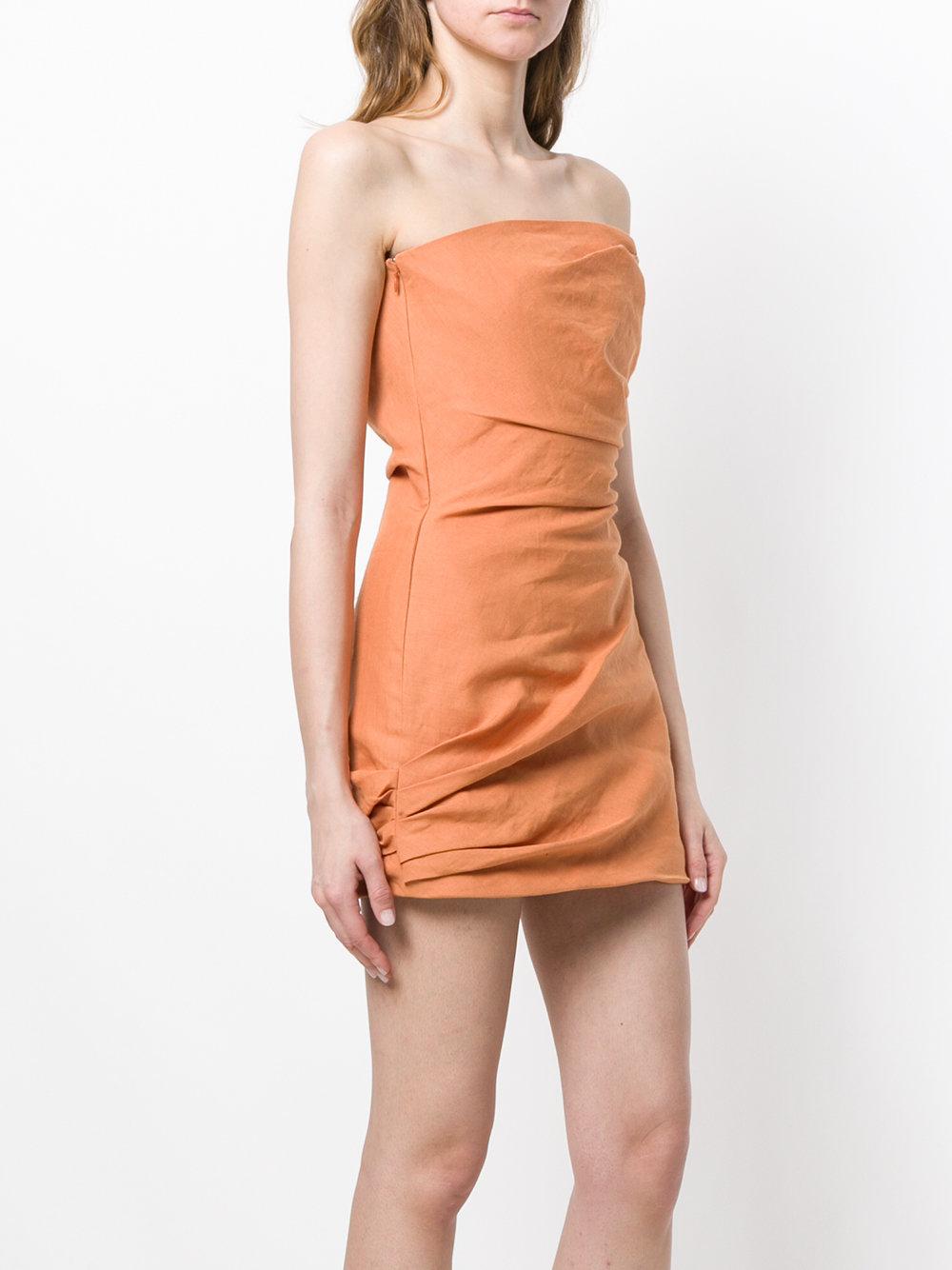 Jacquemus Cotton Gathered Design Mini Dress in Yellow & Orange 