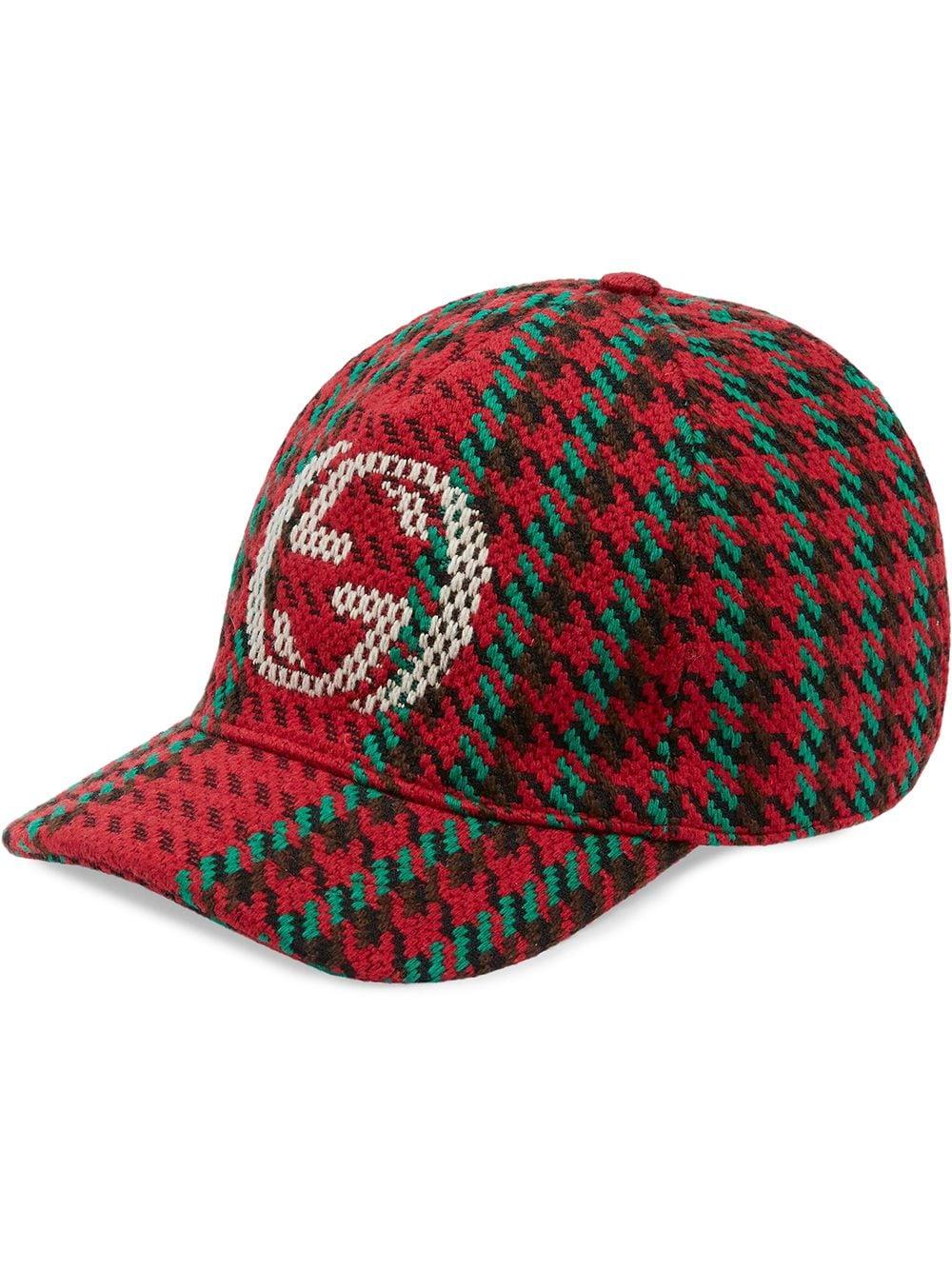 Gucci Houndstooth Baseball Hat With Interlocking G in Red for Men | Lyst