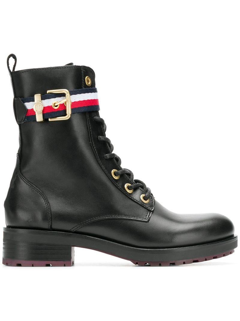 Tommy Hilfiger Corporate Belt Biker Boot Combat in Black - Lyst