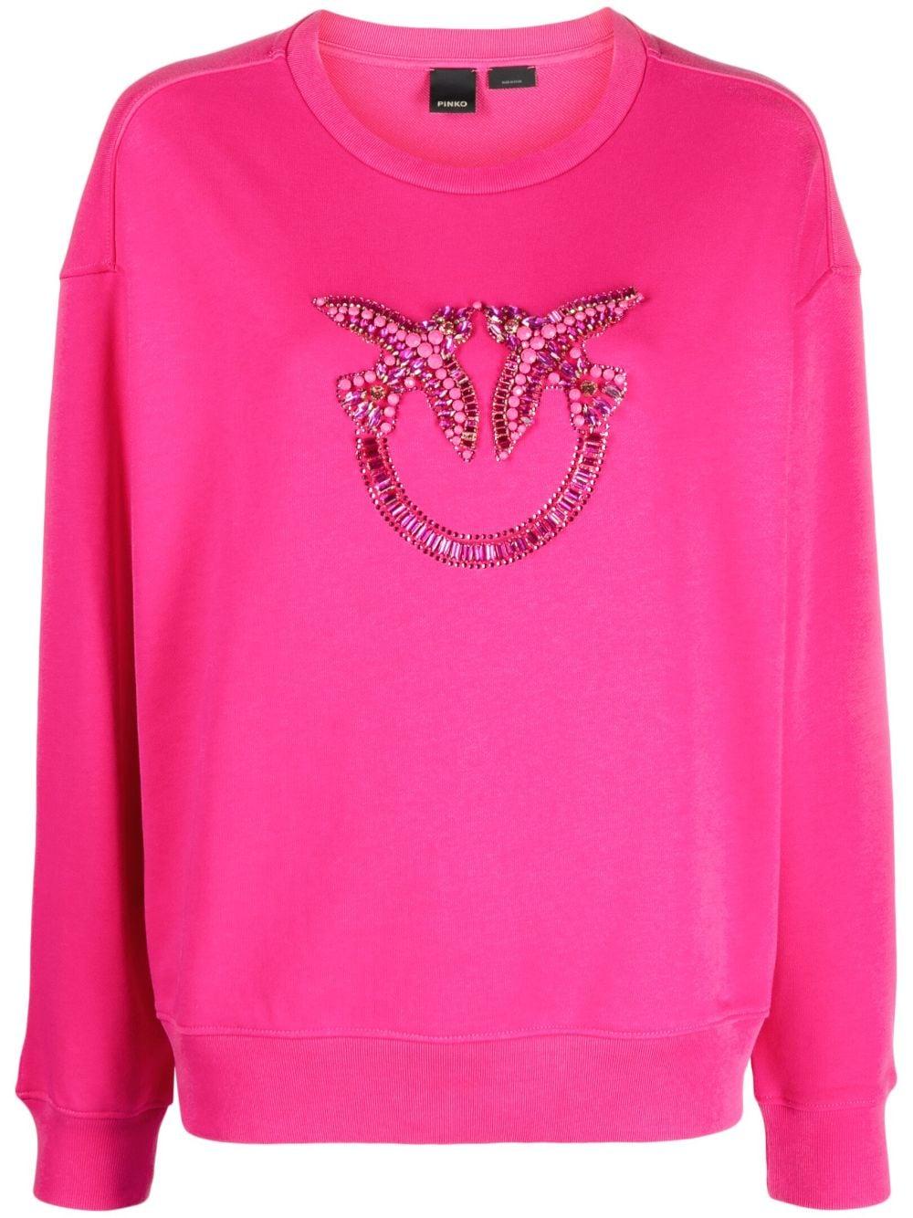 Pinko Logo-appliqué Cotton Sweatshirt in Pink | Lyst
