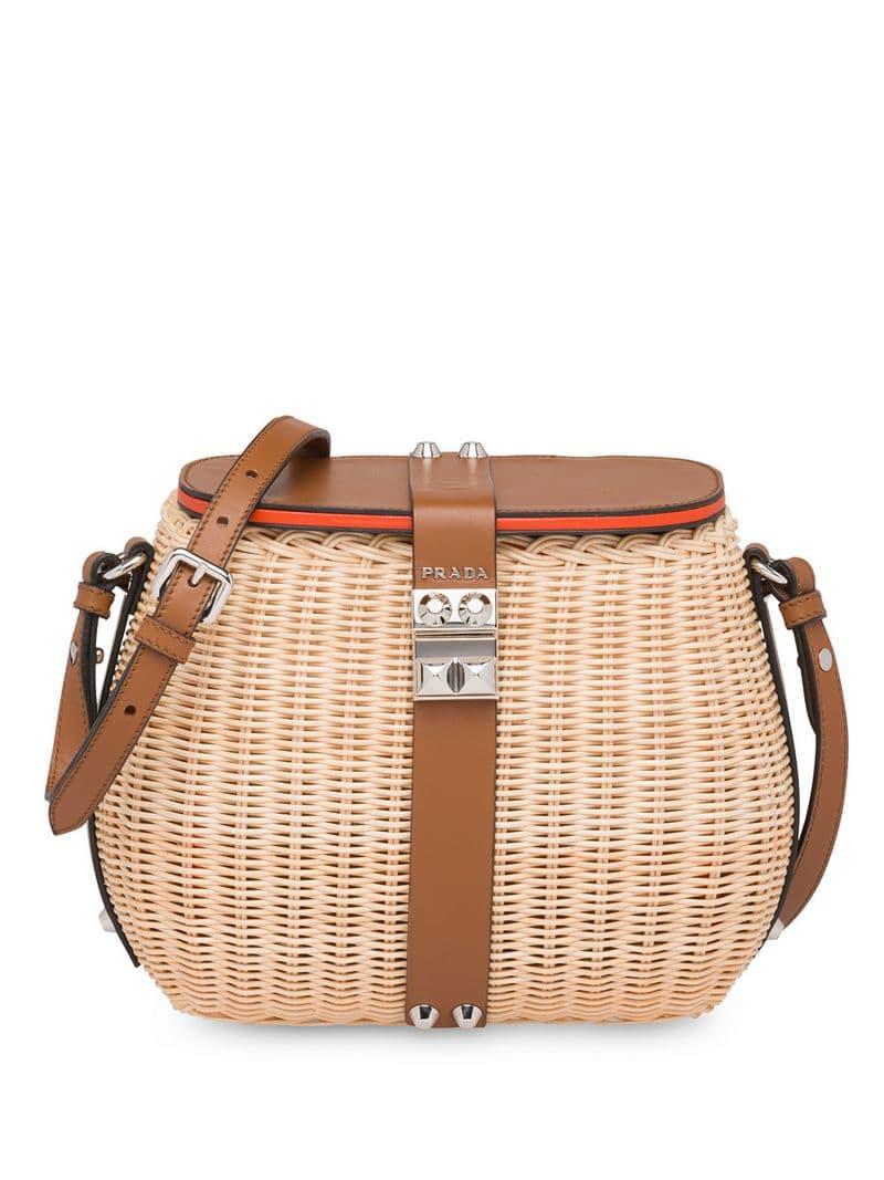 Prada Wicker And Leather Shoulder Bag - Lyst