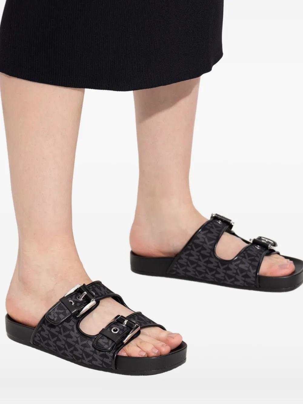 Michael Kors Black Leather Double-Buckle Slide Sandals Byers Signature Logo Slide Sandal in BLACK - Sale | Michael  main image 2