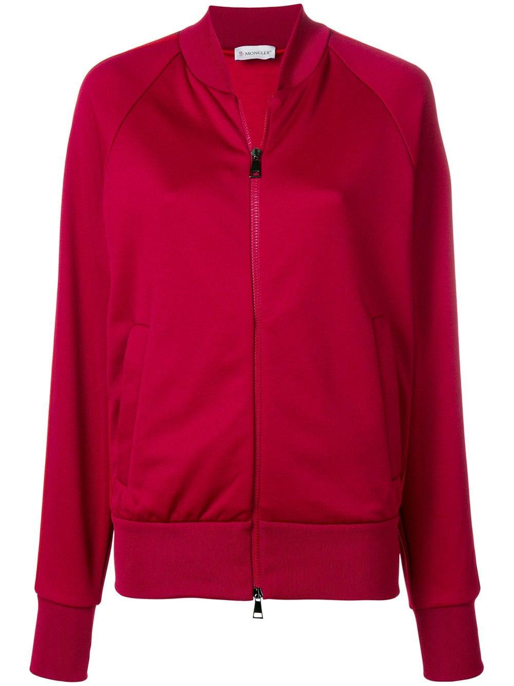 Moncler Cotton Side Stripe Bomber Jacket in Red - Lyst
