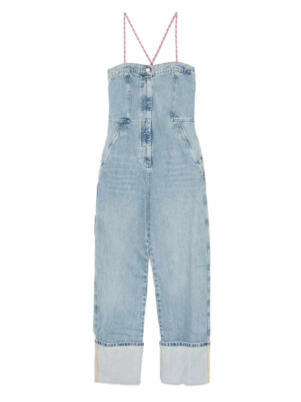 オールインワン・サロペット Moschino Poplin Chemise Jumpsuit MOSCHINO Embellished ruched stretch-crepe jumpsuit | THE OUTNET