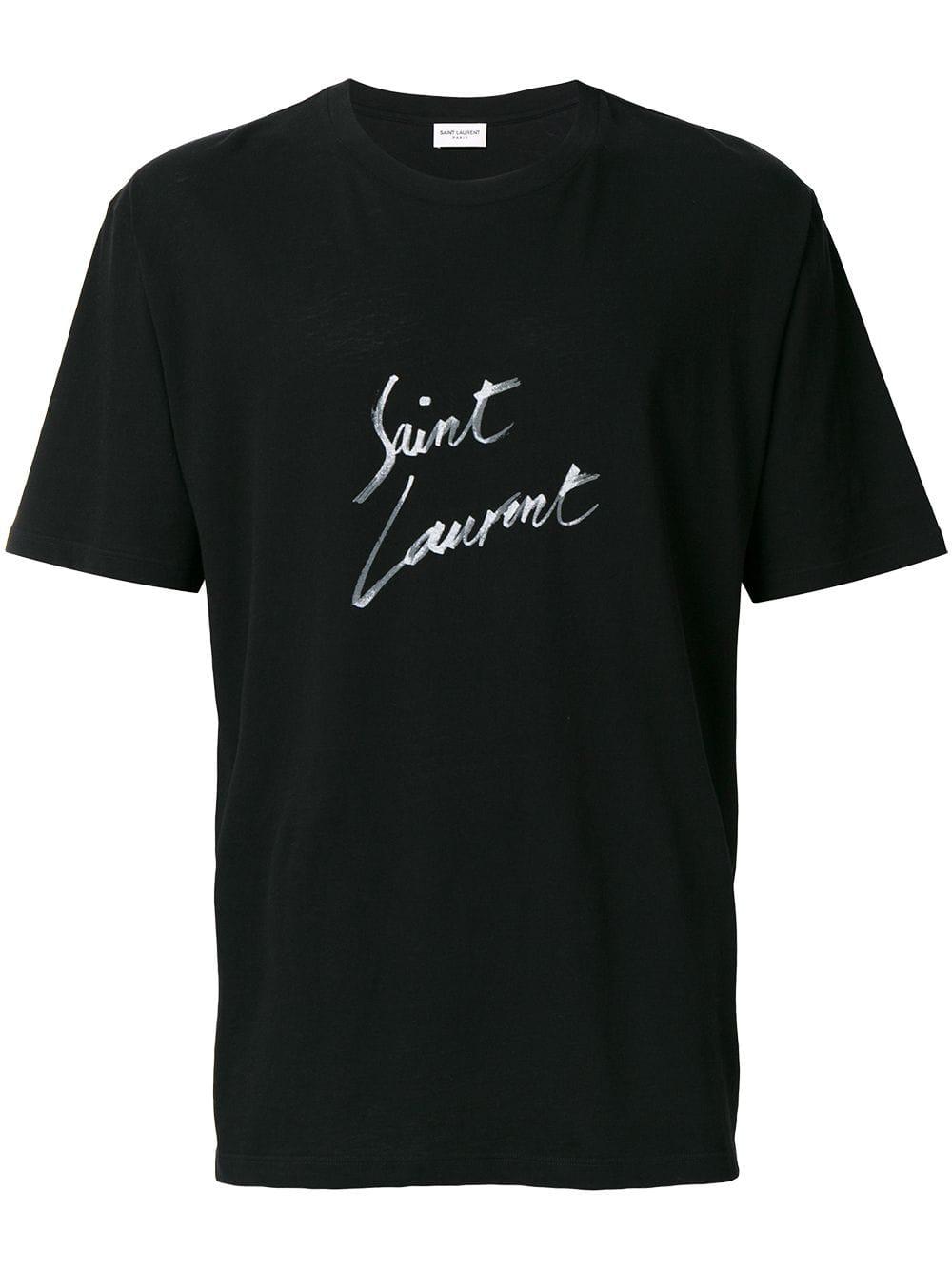 Saint Laurent Cotton Oversized Signature T-shirt in Black for Men - Lyst