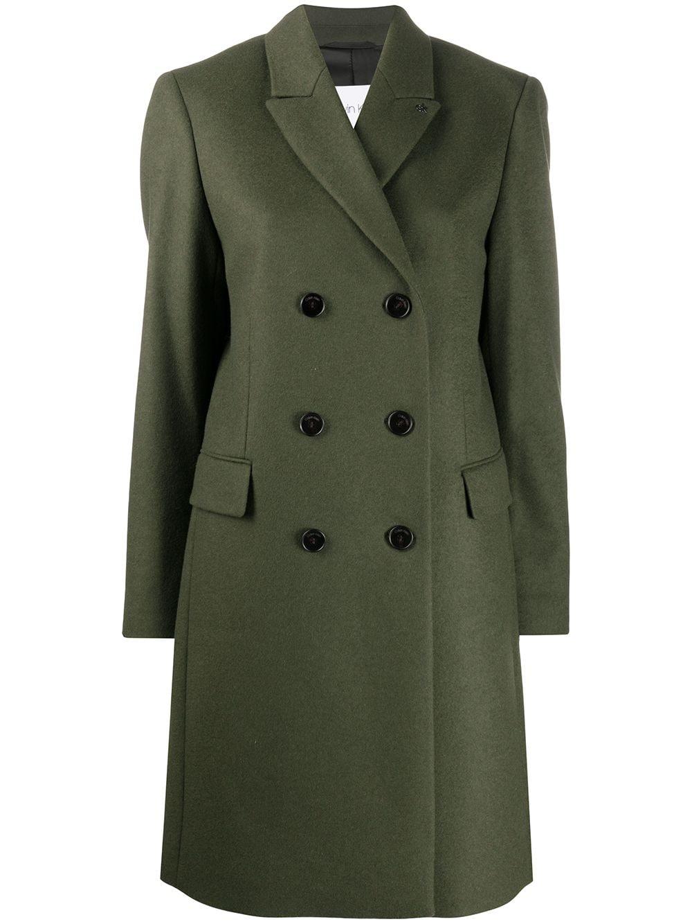 Calvin Klein Wool Double Breasted Coat in Green - Lyst