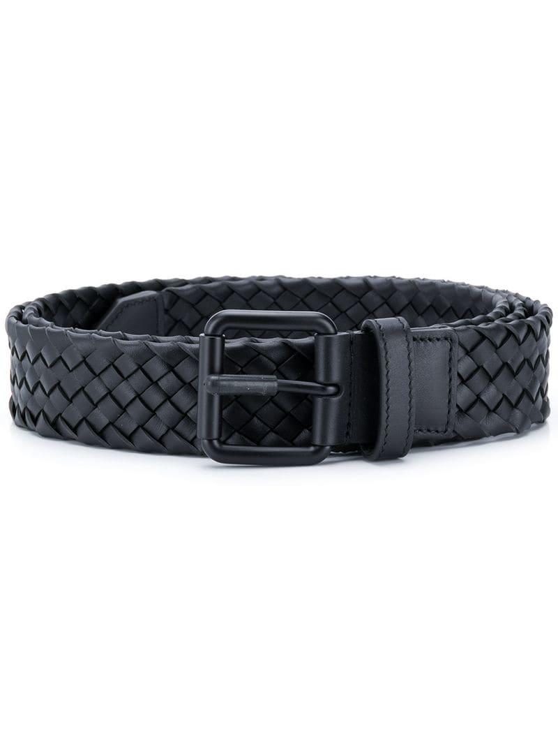 Bottega Veneta Leather Intrecciato Effect Belt in Black for Men - Lyst