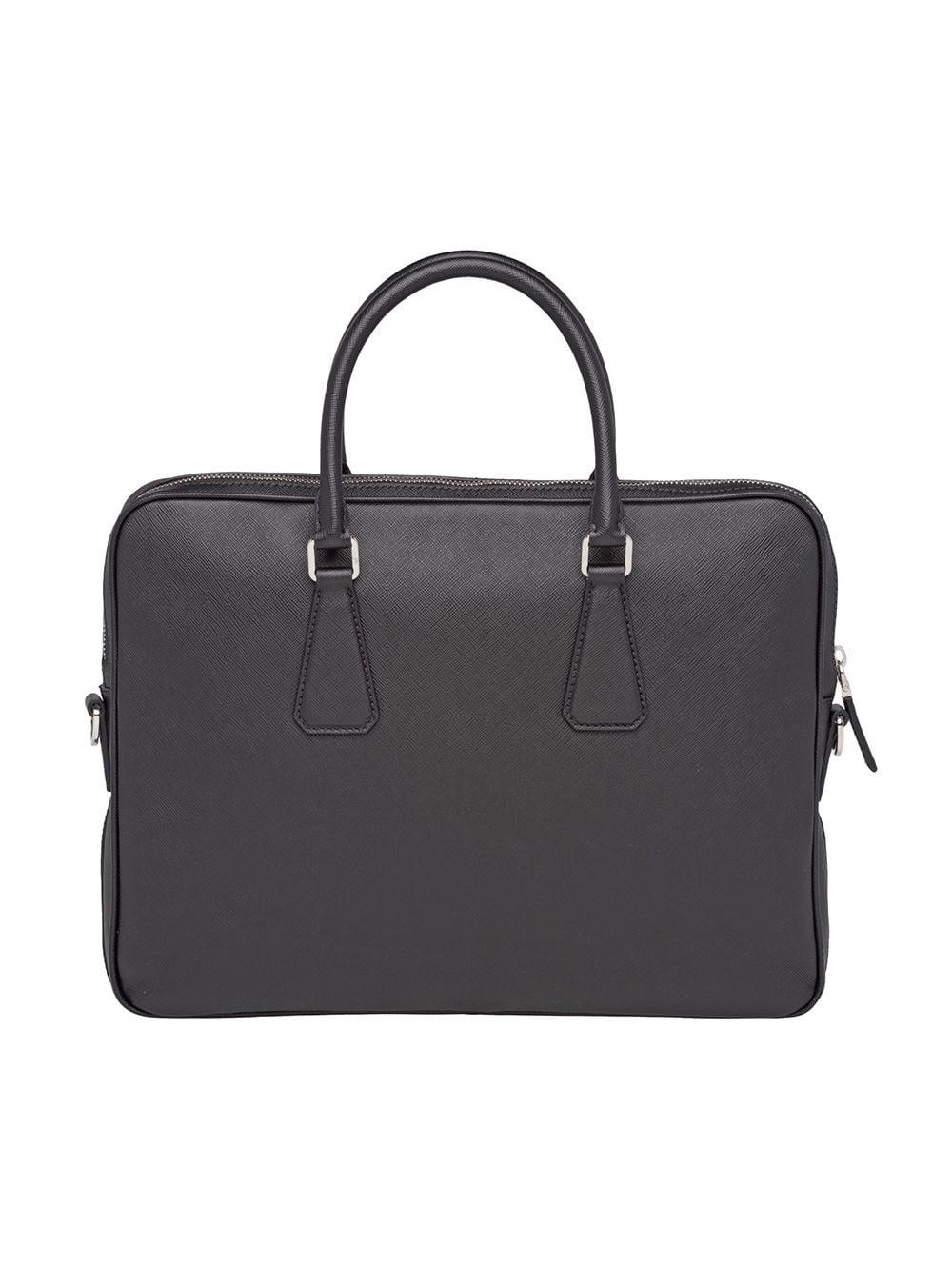 Prada Leather Saffiano Laptop Bag in Black for Men - Lyst