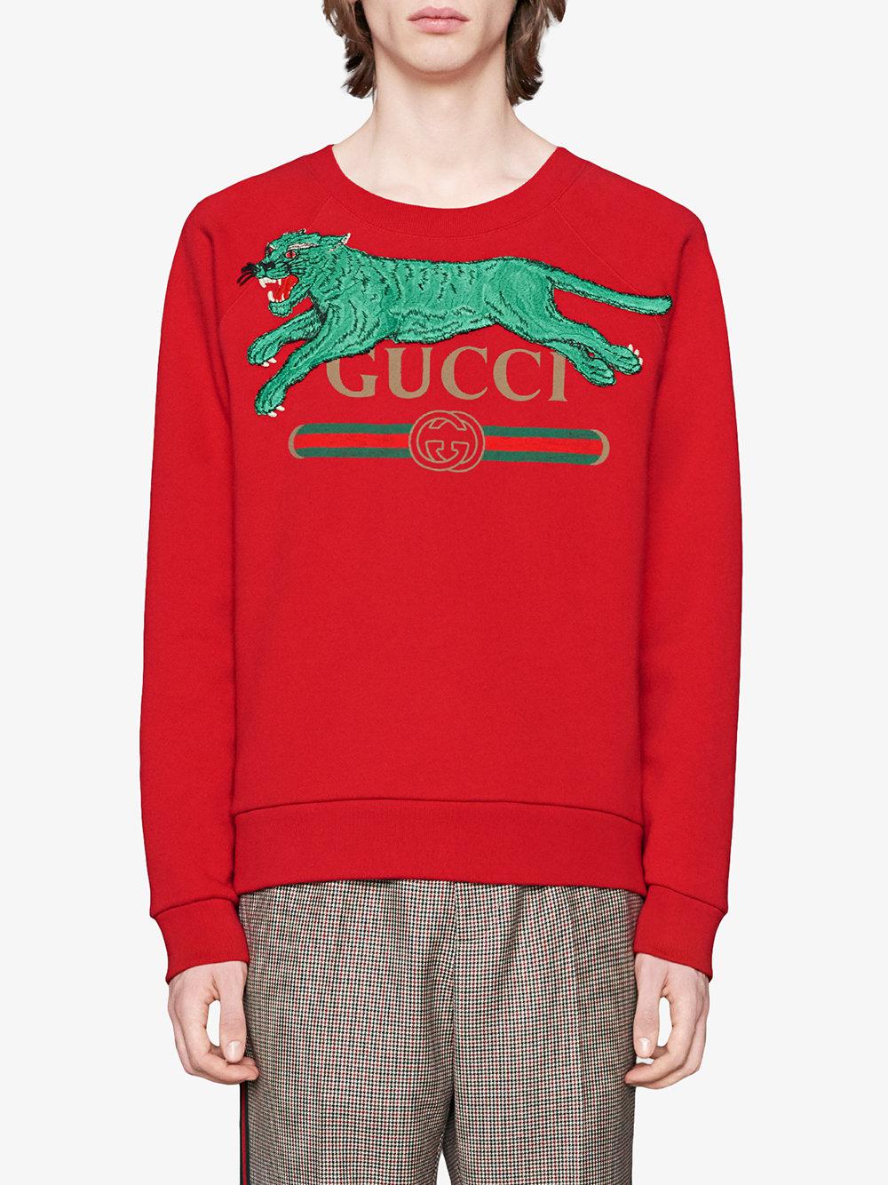 Sudadera con logo y tigre Gucci de Algodón de color Rojo para hombre | Lyst