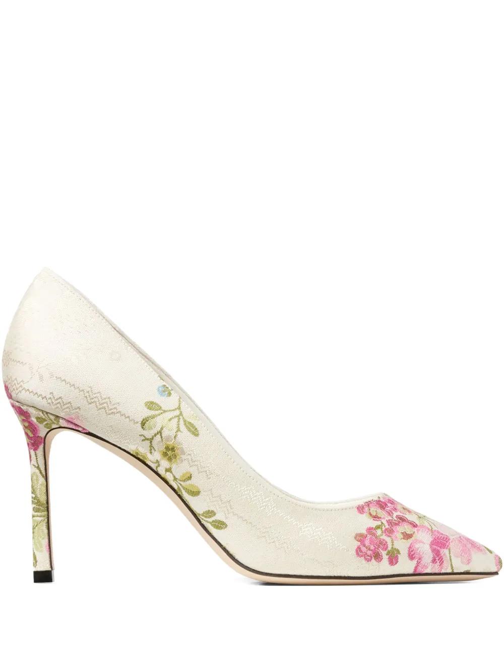 Jimmy Choo 85Mm Romy Floral-Embroidered Pumps in Pink | Lyst