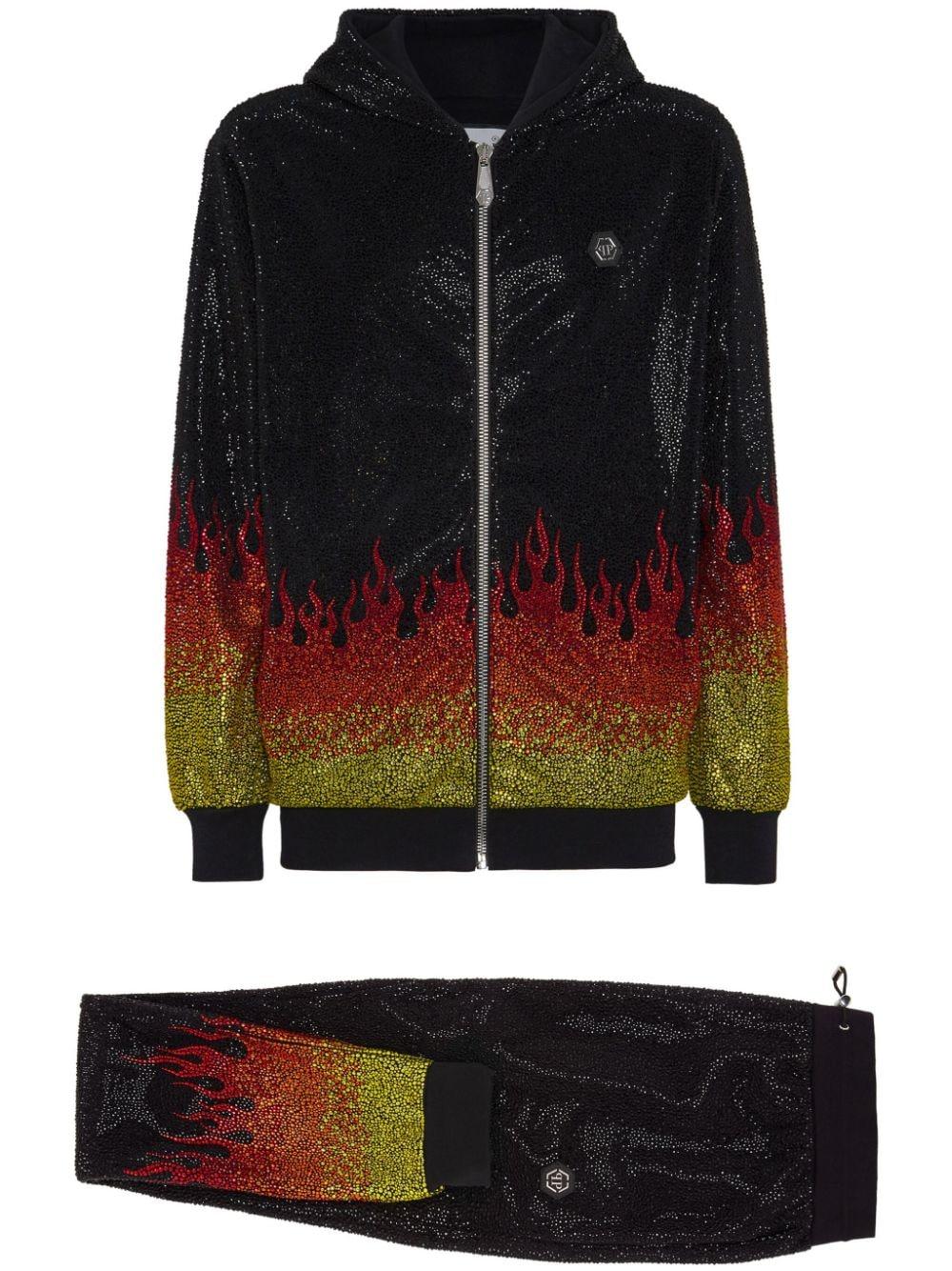 Philipp Plein Crystals Flame Hooded Tracksuit Set in Black for Men | Lyst