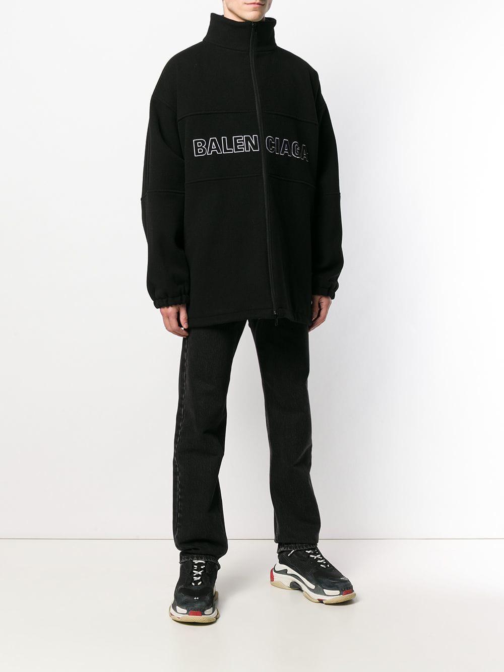 Balenciaga Logo-embroidered Wool-fleece Jacket in Black for Men - Save ...