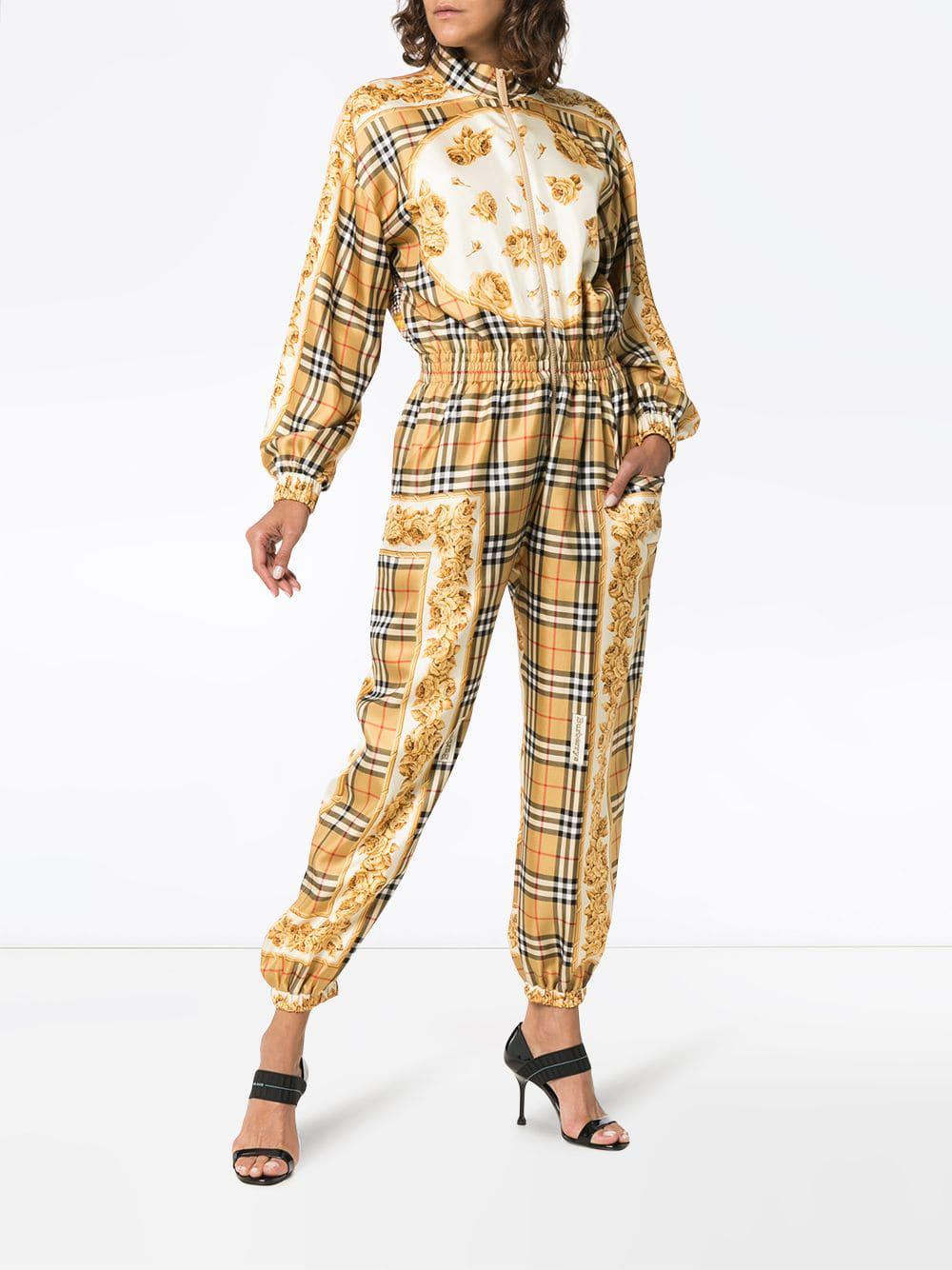 Burberry Silk Check Jumpsuit in Yellow 