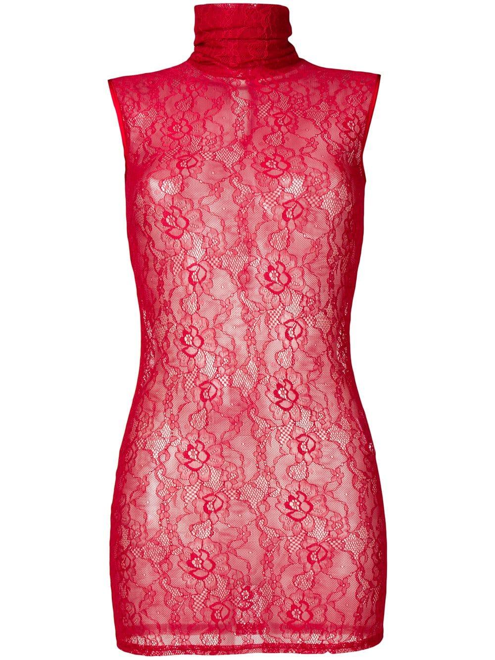Styland Lace Turtleneck Top in Red - Lyst
