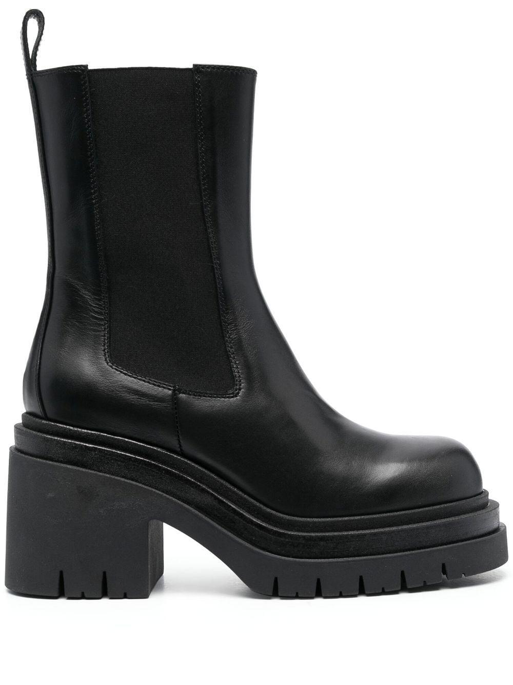 SCAROSSO Elle Platform Leather Boots in Black | Lyst