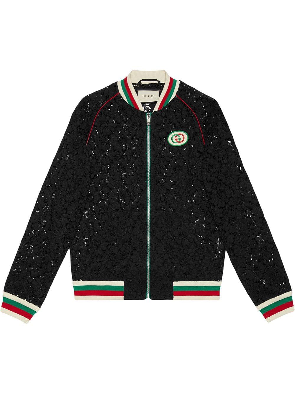 Gucci Floral Lace Bomber Jacket in Black | Lyst