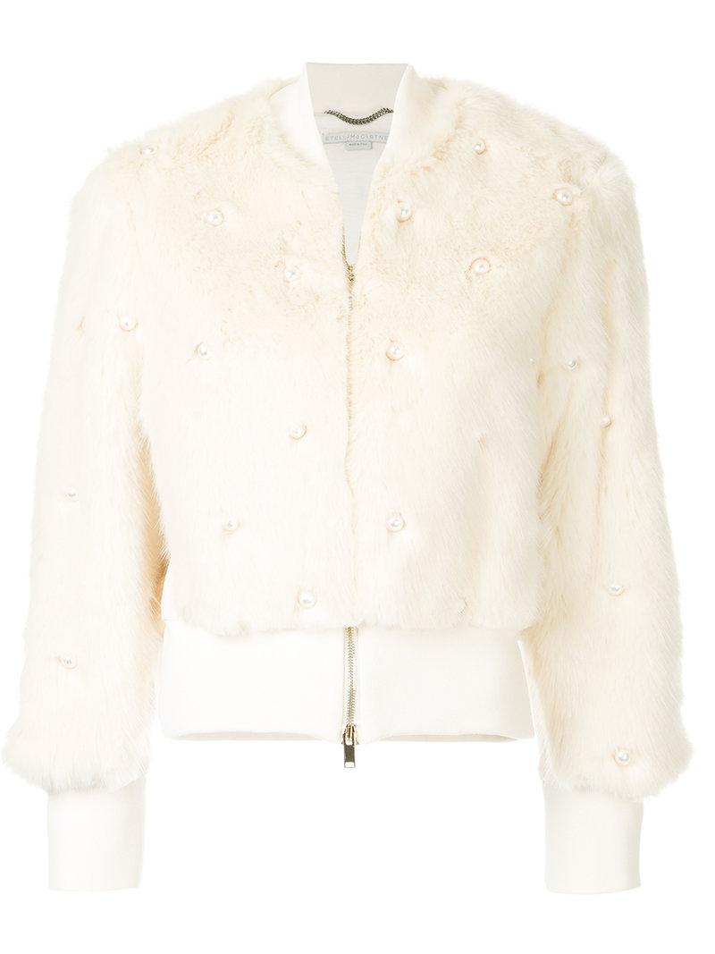 Stella McCartney Embellished Pearl Bomber Jacket in White - Lyst