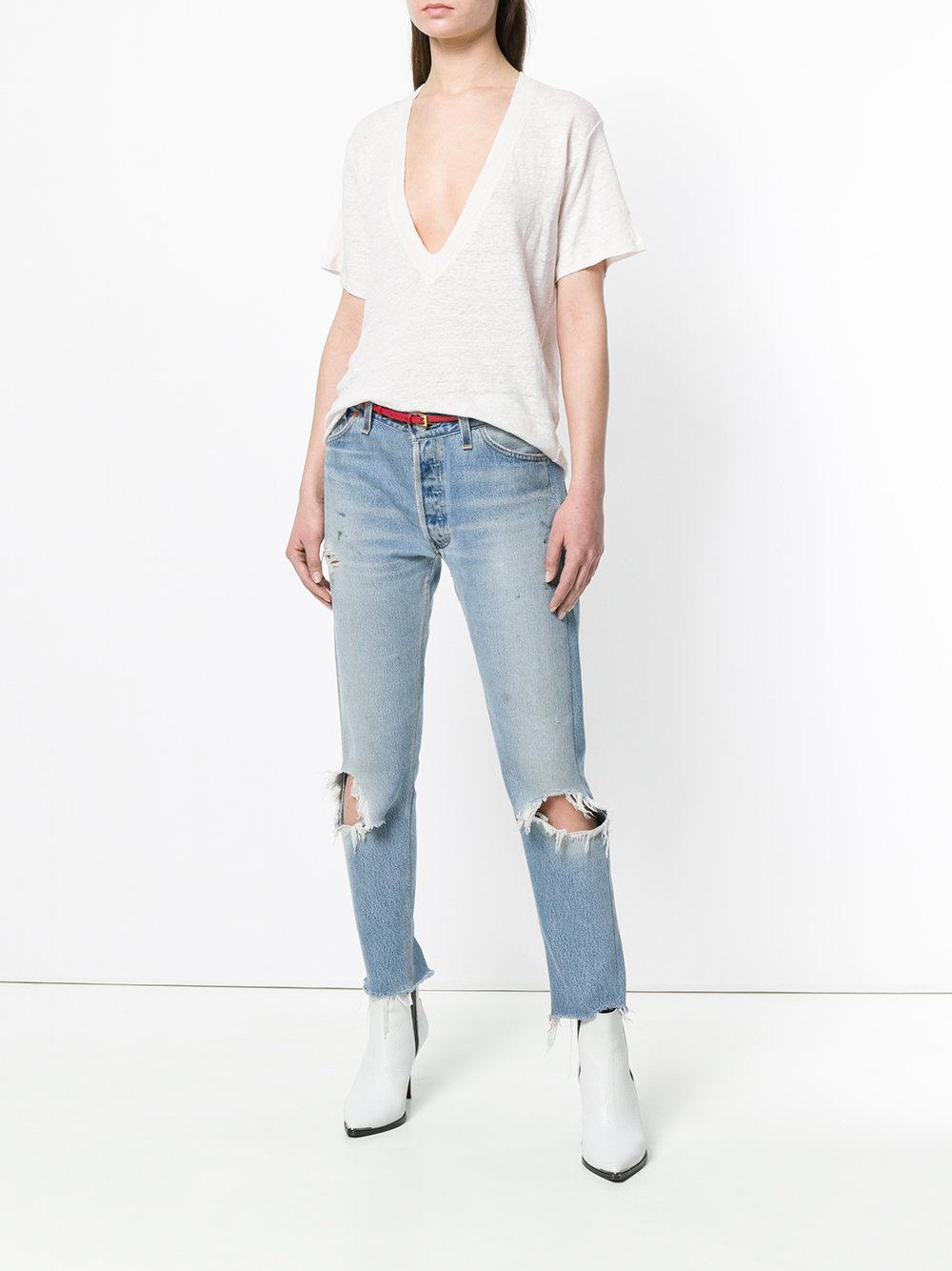 IRO Linen Deep V-neck T-shirt in White 