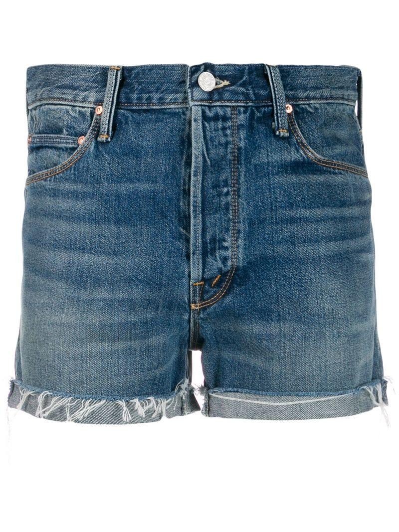 Mother Frayed Edge Denim Shorts in Blue Lyst