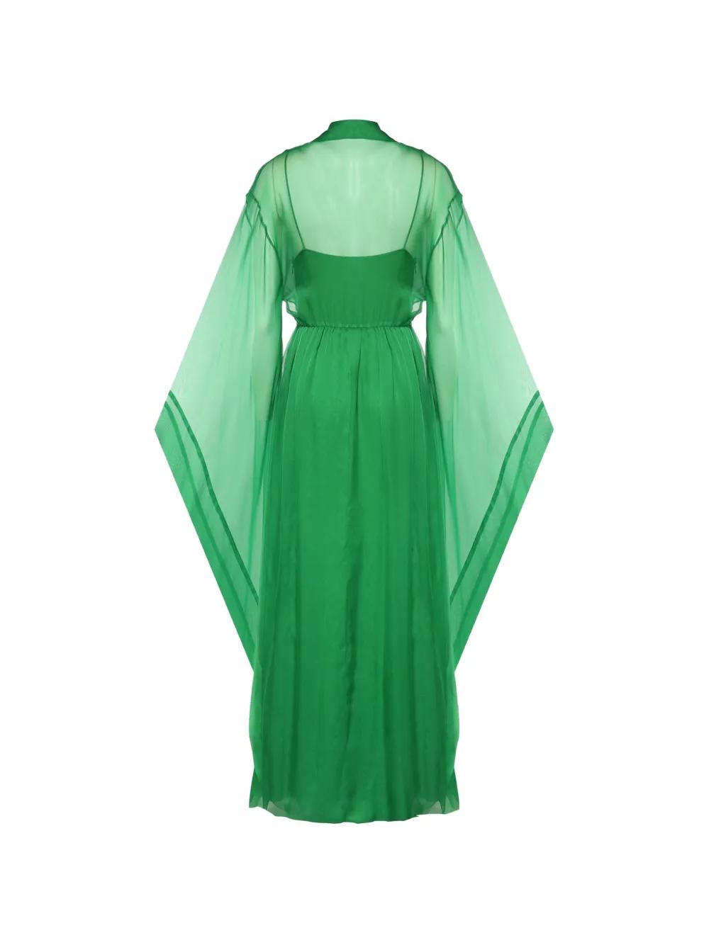 slim fit dress slacks Long silk gown with metallic embroidery
