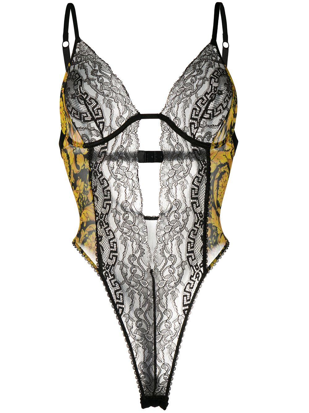 Versace Spitze Spitzenbody mit "Barocco"-Print in Schwarz - Lyst