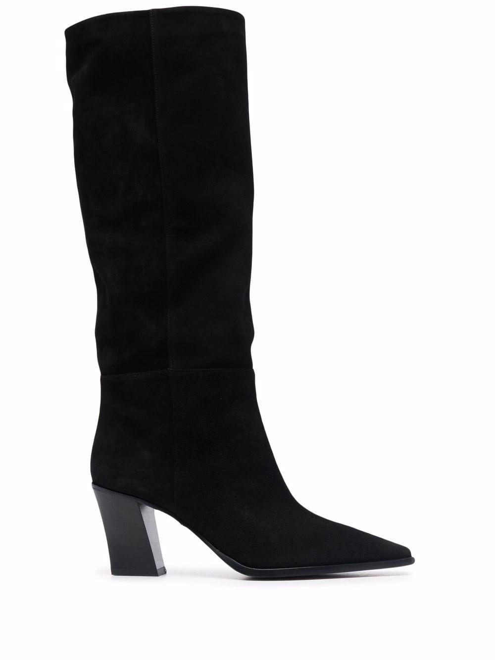 black shin length boots